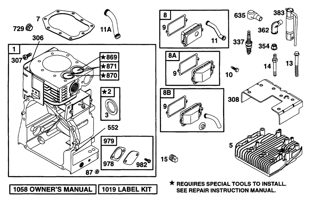 Cylinder, Head Diagram and Parts List for 226432-0057-XX  Briggs and Stratton Engine
